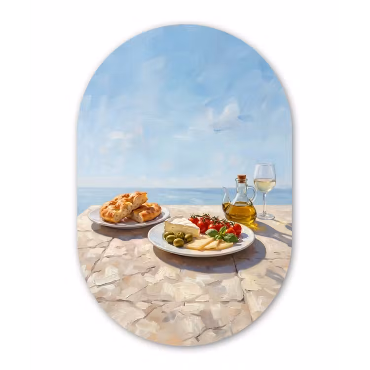 Eten - Middellandse Zee - Natuur - Geschilderd Wandcirkel Ovaal Forex klein -3d