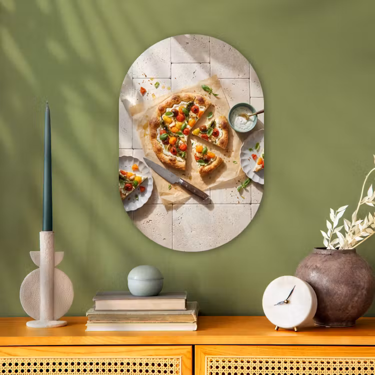 Eten - Tomaten - Basilicum - Maaltijd - Vers Wandcirkel Ovaal Forex klein -sfeer2