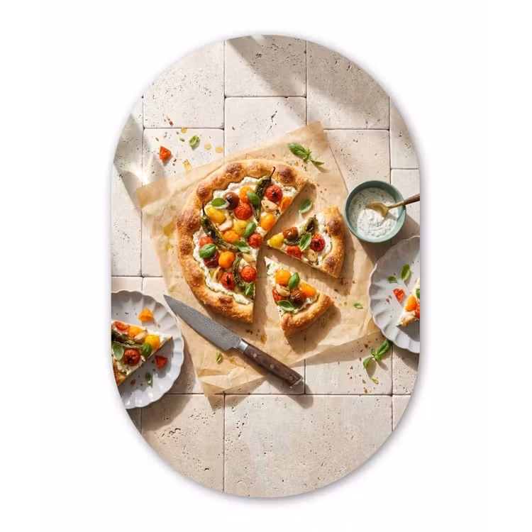 Eten - Tomaten - Basilicum - Maaltijd - Vers Wandcirkel Ovaal Forex klein -3d