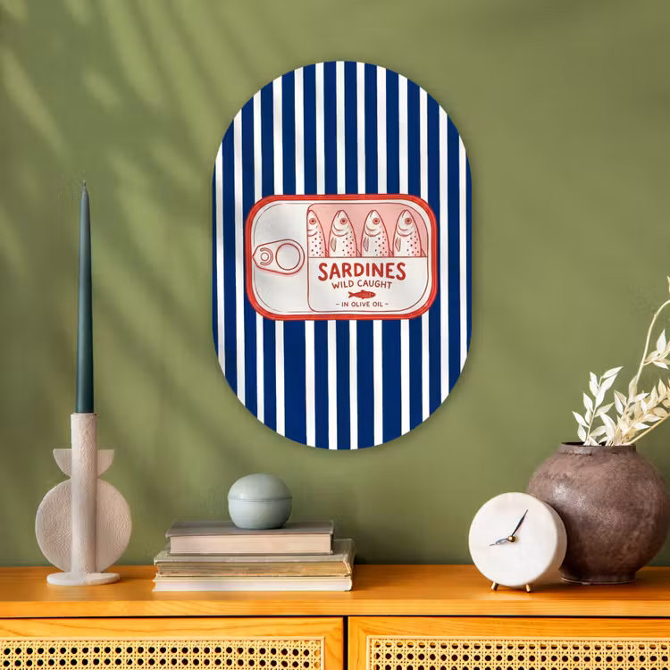 Eten - Vis - Blik - Illustratie - Rood Wandcirkel Ovaal Forex klein -sfeer2