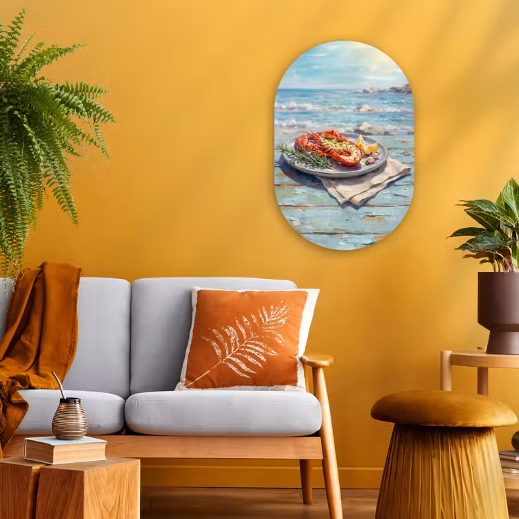 Eten - Zee - Kust - Modern - Blauw Wandcirkel Ovaal Forex klein -sfeer4
