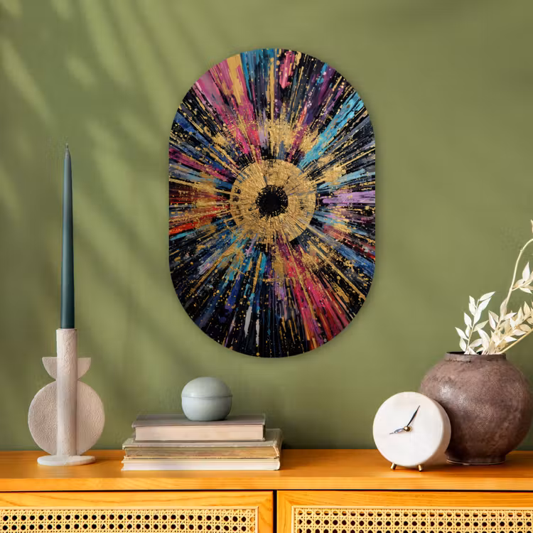 Explosie - Goud - Kleurrijk - Abstract Wandcirkel Ovaal Forex klein -sfeer2