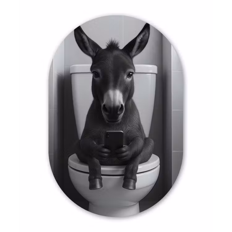 Ezel - Telefoon - Toilet - Zwart - Wit Wandcirkel Ovaal Forex klein -3d