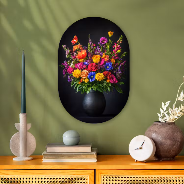 Felgekleurd - Bloemen - Vaas Wandcirkel Ovaal Forex klein -sfeer2