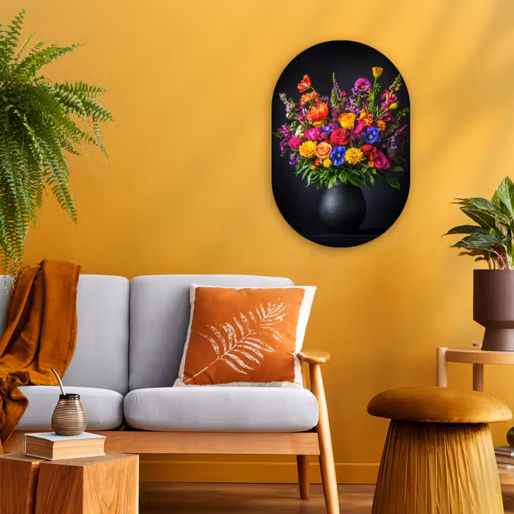 Felgekleurd - Bloemen - Vaas Wandcirkel Ovaal Forex klein -sfeer4