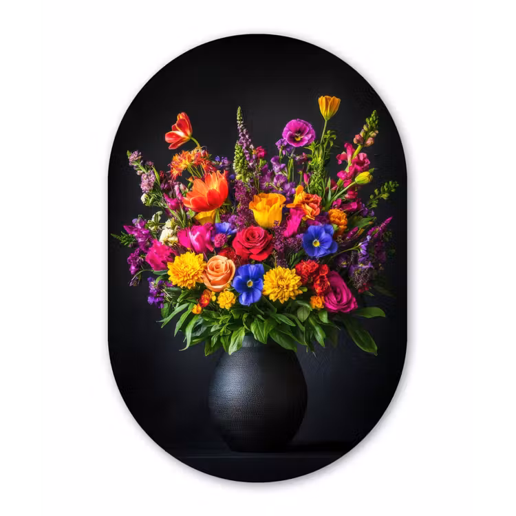 Felgekleurd - Bloemen - Vaas Wandcirkel Ovaal Forex klein -3d