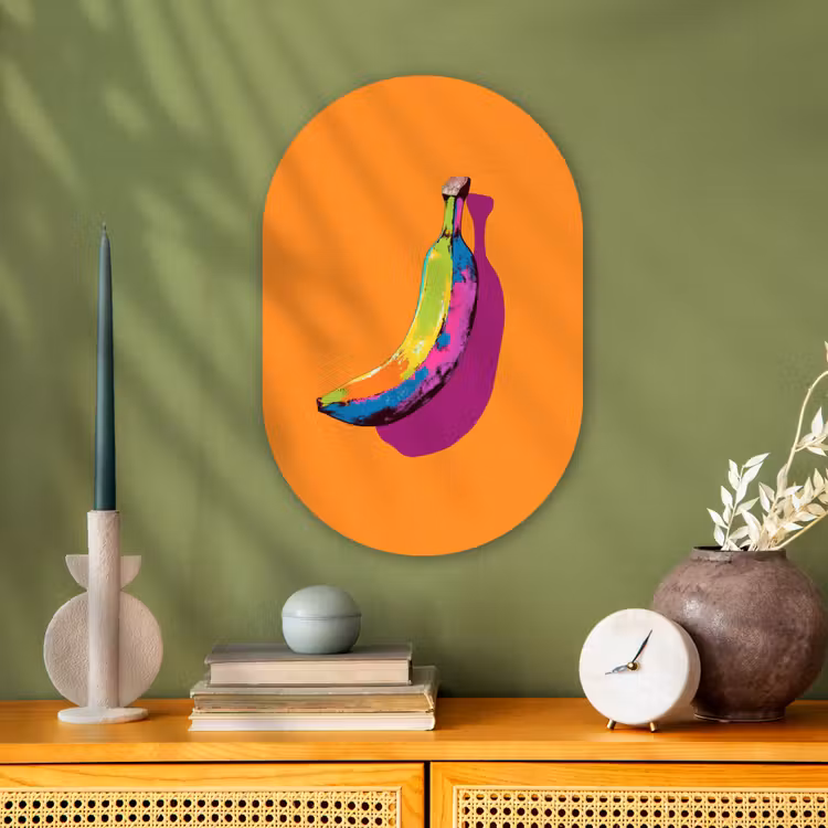 Felle kleuren - Banaan - popart Wandcirkel Ovaal Forex klein -sfeer2