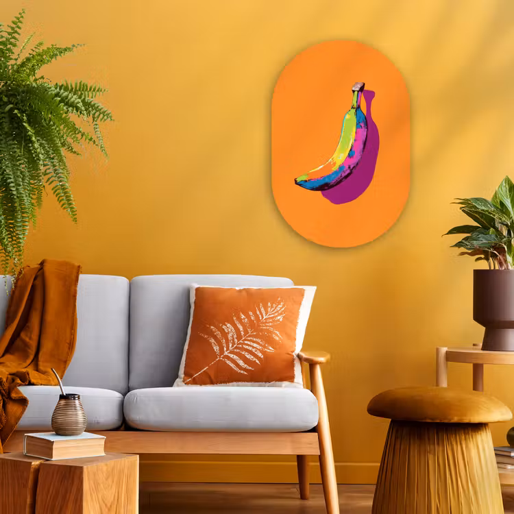 Felle kleuren - Banaan - popart Wandcirkel Ovaal Forex klein -sfeer4