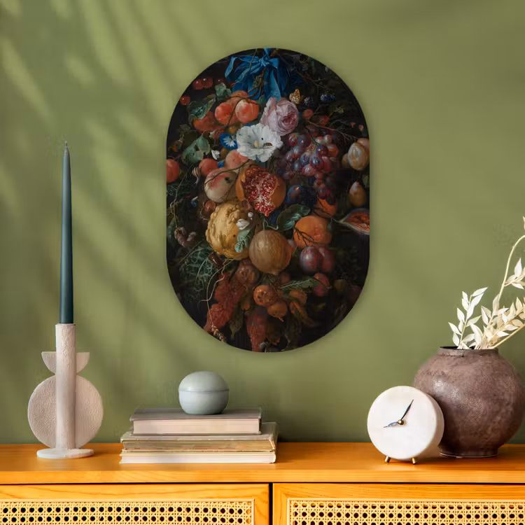 Festoen van vruchten en bloemen - Schilderij van Jan Davidsz. de Heem Wandcirkel Ovaal Forex klein -sfeer2