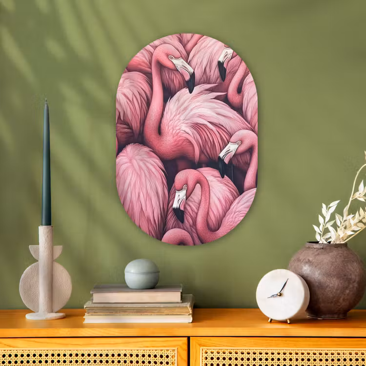 Flamingo - Roze - Dieren Wandcirkel Ovaal Forex klein -sfeer2