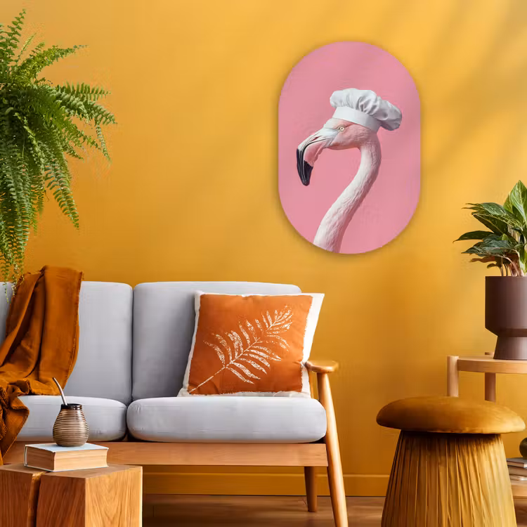 Flamingo - Roze - Koksmuts - Vogel Wandcirkel Ovaal Forex klein -sfeer4