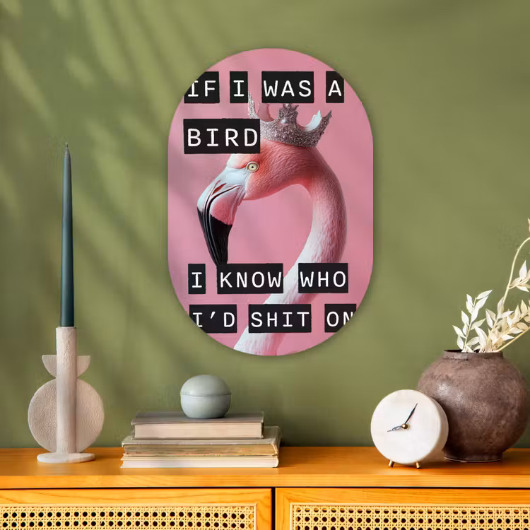 Flamingo - Roze - Vogel - Decoratie Wandcirkel Ovaal Forex klein -sfeer2