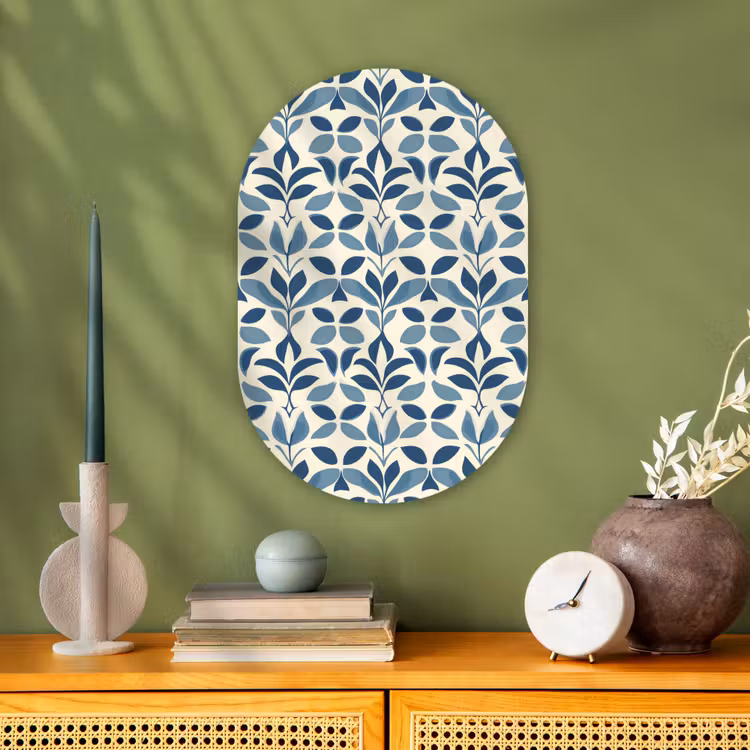 Flora - Modern - Blauw Wandcirkel Ovaal Forex klein 630 -sfeer2