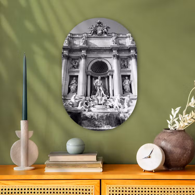 Fontein - Beelden - Architectuur - Zwart-wit Wandcirkel Ovaal Forex klein -sfeer2