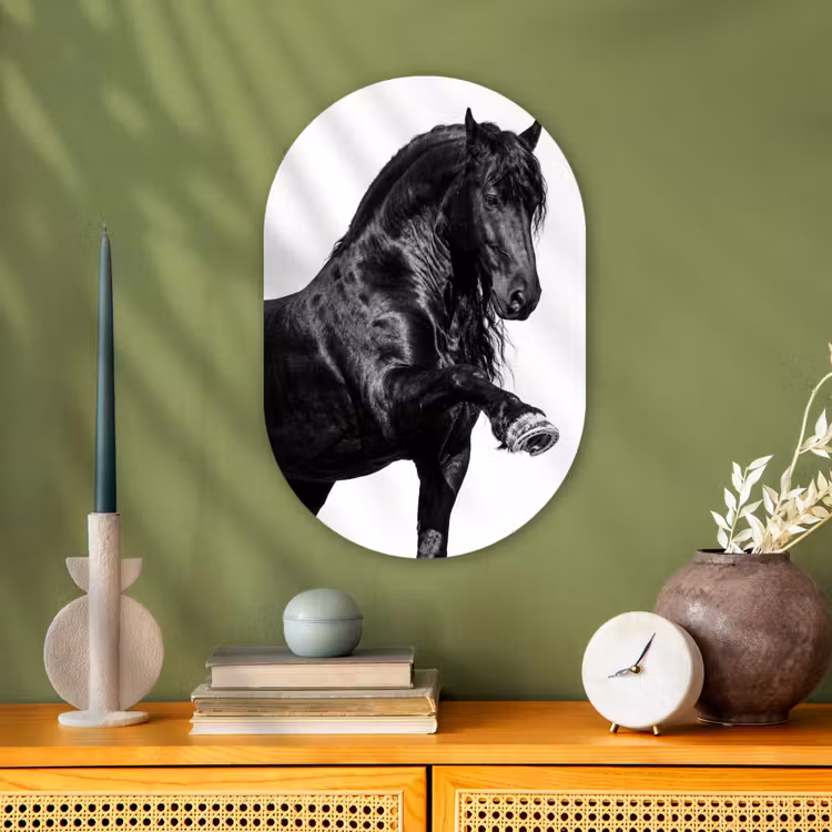 Fries - Hengst - Modern Wandcirkel Ovaal Forex klein -sfeer2