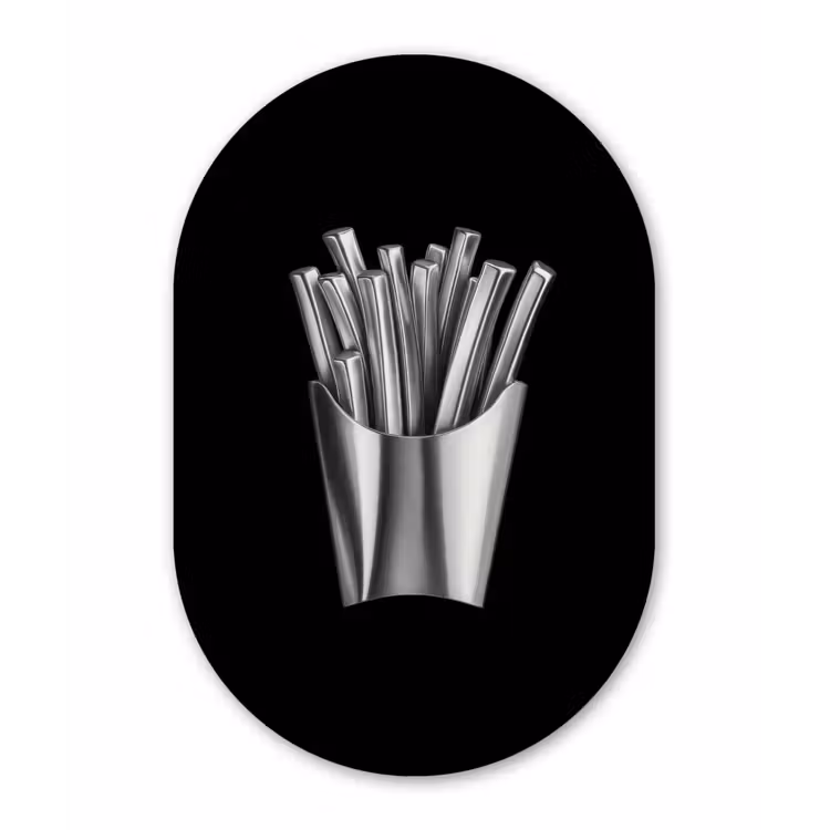 Frietjes - Futuristisch - Zilver Wandcirkel Ovaal Forex klein -3d
