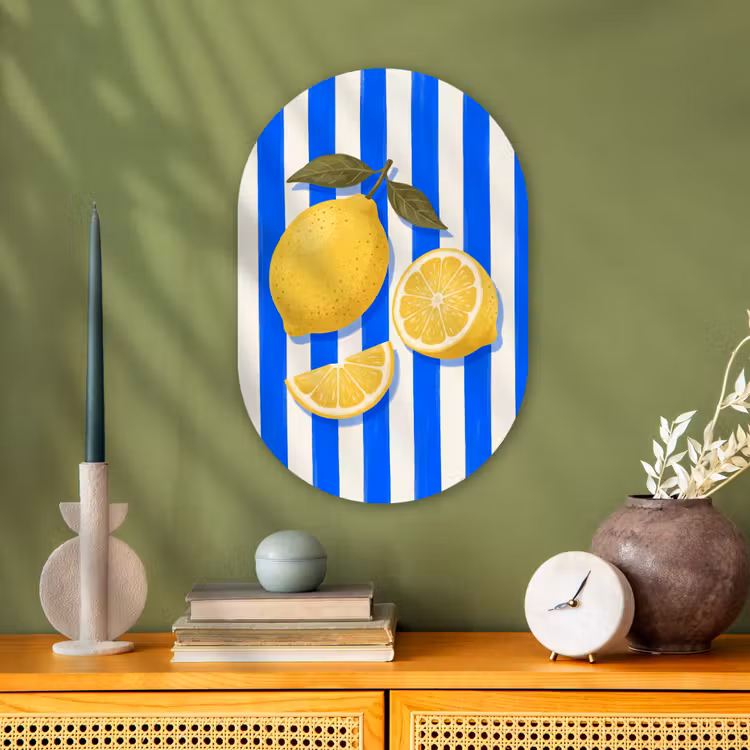 Fruit - Citroen - Zomer - Geel - Blauw Wandcirkel Ovaal Forex klein -sfeer2