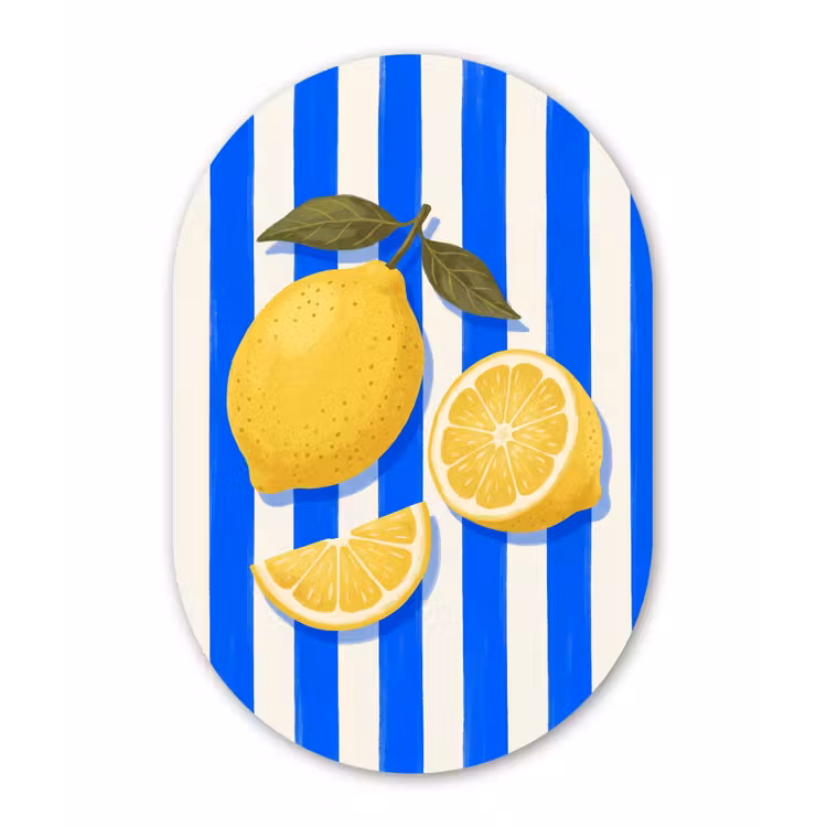 Fruit - Citroen - Zomer - Geel - Blauw Wandcirkel Ovaal Forex klein -3d