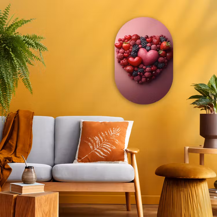 Fruit - Hartjes - Aardbeien - Frambozen - Bosbessen Wandcirkel Ovaal Forex klein -sfeer4