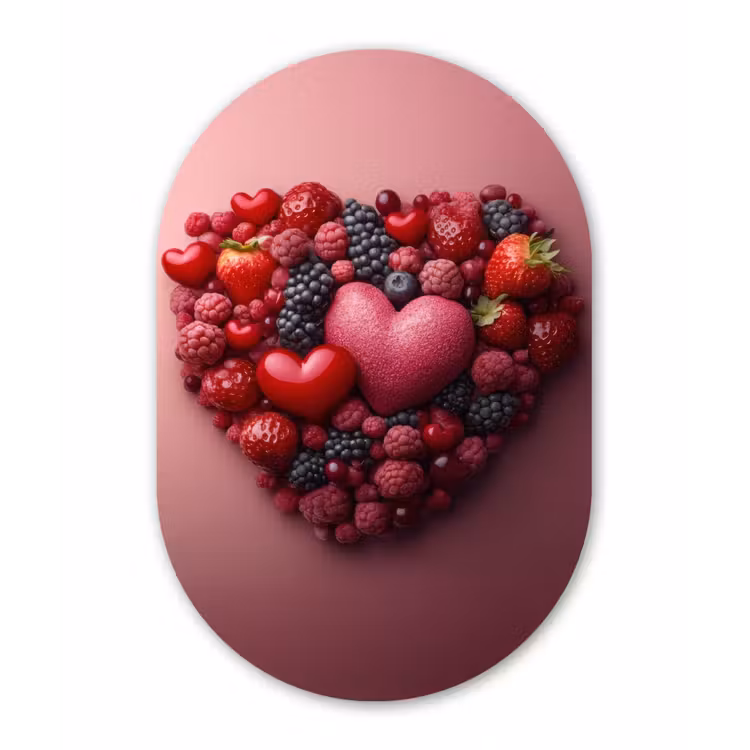 Fruit - Hartjes - Aardbeien - Frambozen - Bosbessen Wandcirkel Ovaal Forex klein -3d