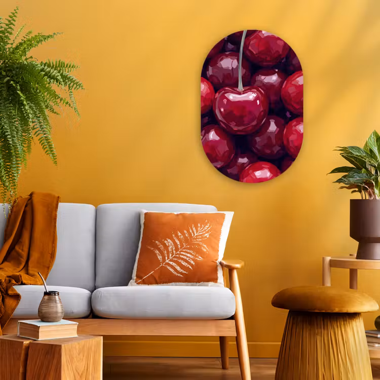 Fruit - Kersen - Eten - Modern - Rood Wandcirkel Ovaal Forex klein -sfeer4