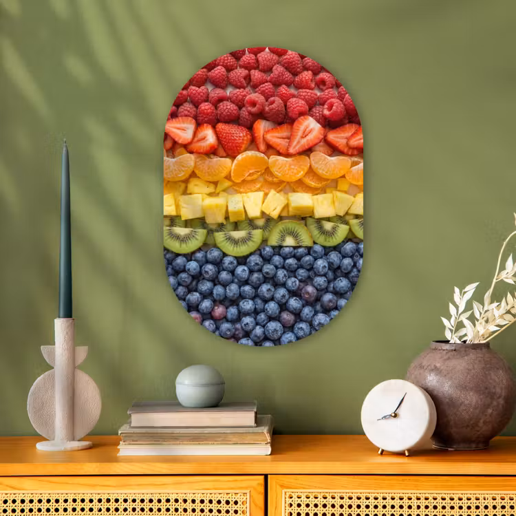 Fruit - Regenboog - Gezond - Kleurrijk Wandcirkel Ovaal Forex klein -sfeer2