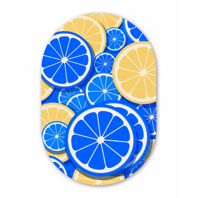 Fruit - Schijven - Patroon - Modern - Blauw - Geel Wandcirkel Ovaal Forex klein -3d