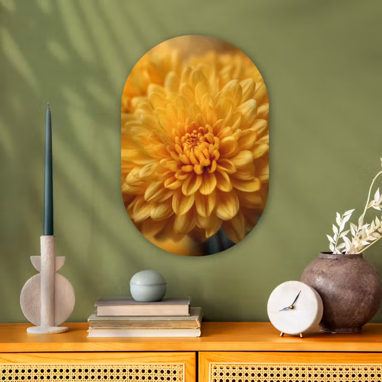 Geel - Chrysant - Zachtheid Wandcirkel Ovaal Forex klein -sfeer2
