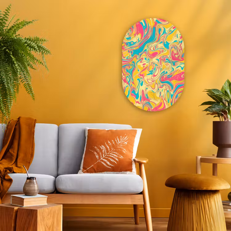 Geel - Roze - Blauw - Retro Wandcirkel Ovaal Forex klein -sfeer4