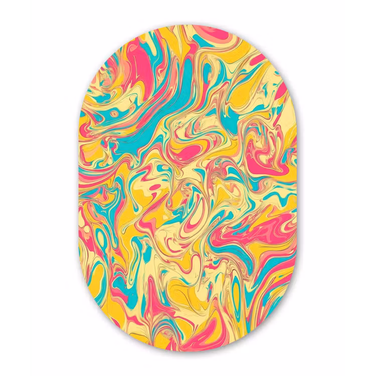 Geel - Roze - Blauw - Retro Wandcirkel Ovaal Forex klein -3d