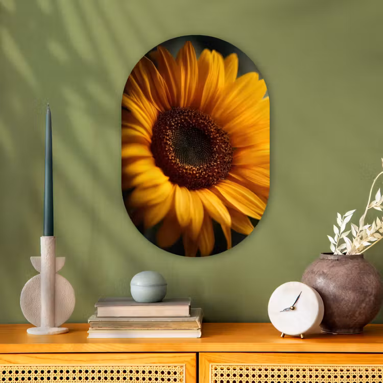 Geel - Zonnebloem - Zomers Wandcirkel Ovaal Forex klein -sfeer2