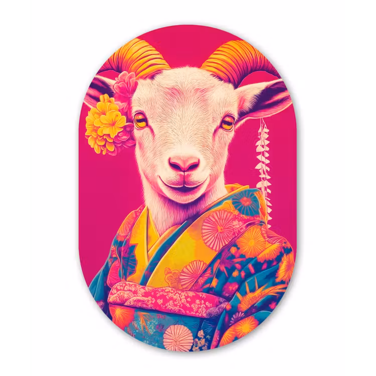 Geit - Hoorns - Kimono - Kleurrijk Wandcirkel Ovaal Forex klein -3d