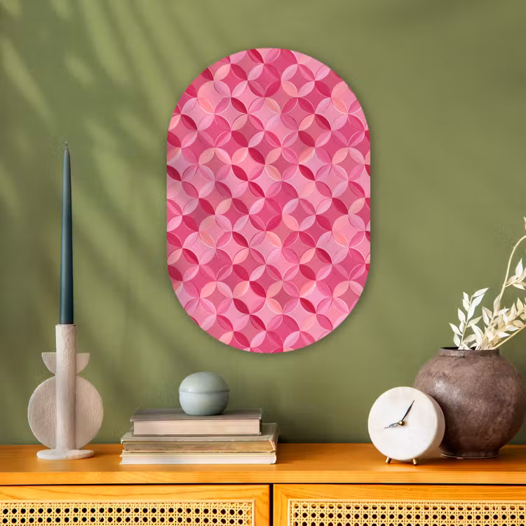 Geometrisch - Mozaïek - Modern - Roze Wandcirkel Ovaal Forex klein 630 -sfeer2