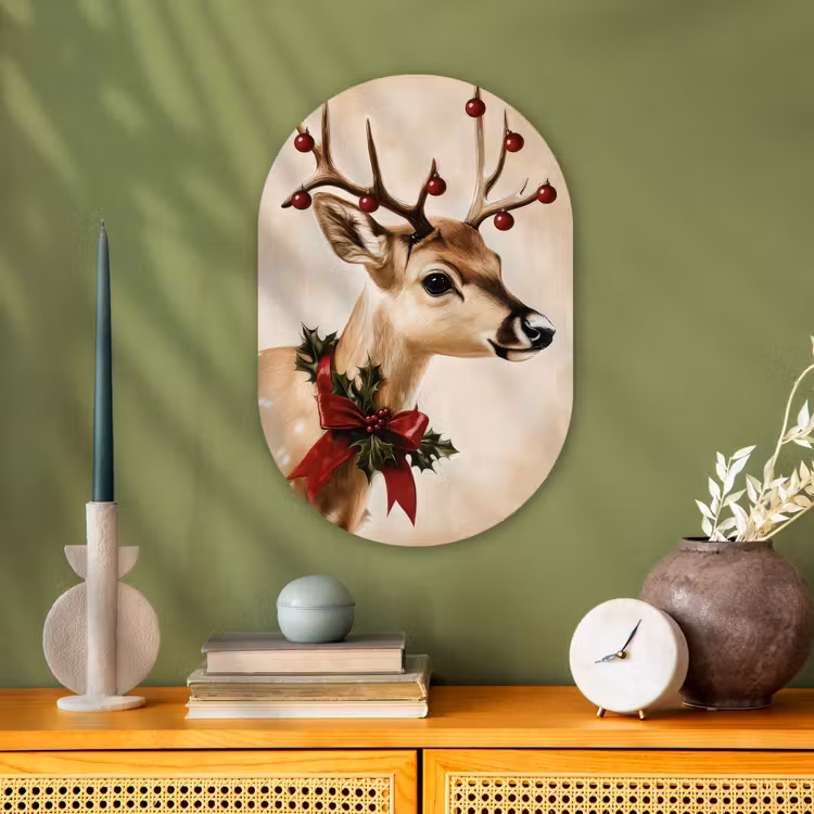 Gewei - Kerst - Rendier - Rood Wandcirkel Ovaal Forex klein -sfeer2