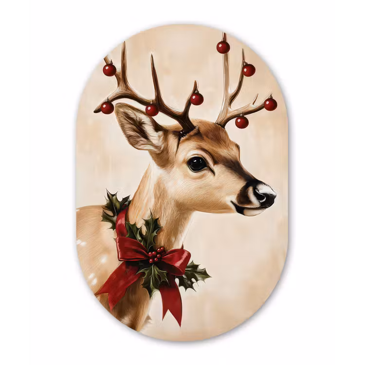Gewei - Kerst - Rendier - Rood Wandcirkel Ovaal Forex klein -3d