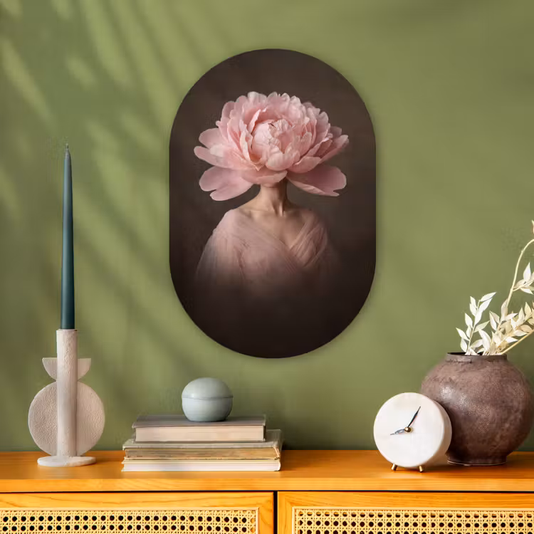 Gezicht - Roos - Roze Wandcirkel Ovaal Forex klein -sfeer2