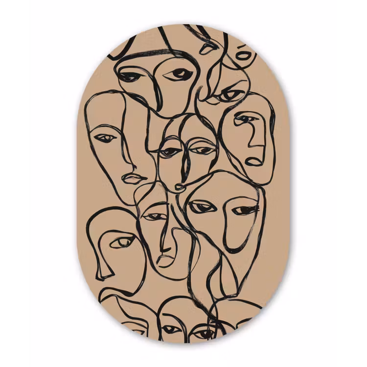 Gezichtenzee - Lijntekening - Abstract Wandcirkel Ovaal Forex klein -3d