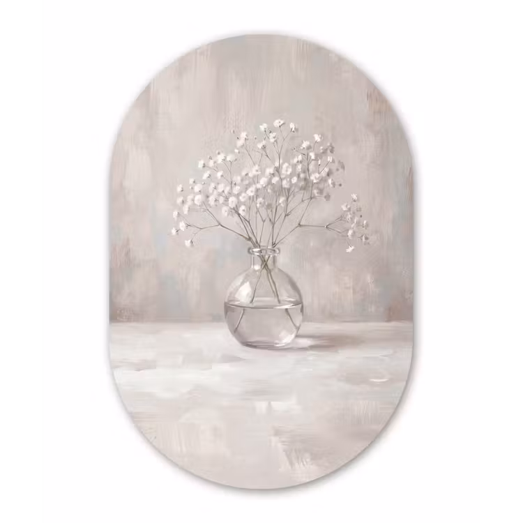 Gipskruid - Vaas - Wit Wandcirkel Ovaal Forex klein -3d