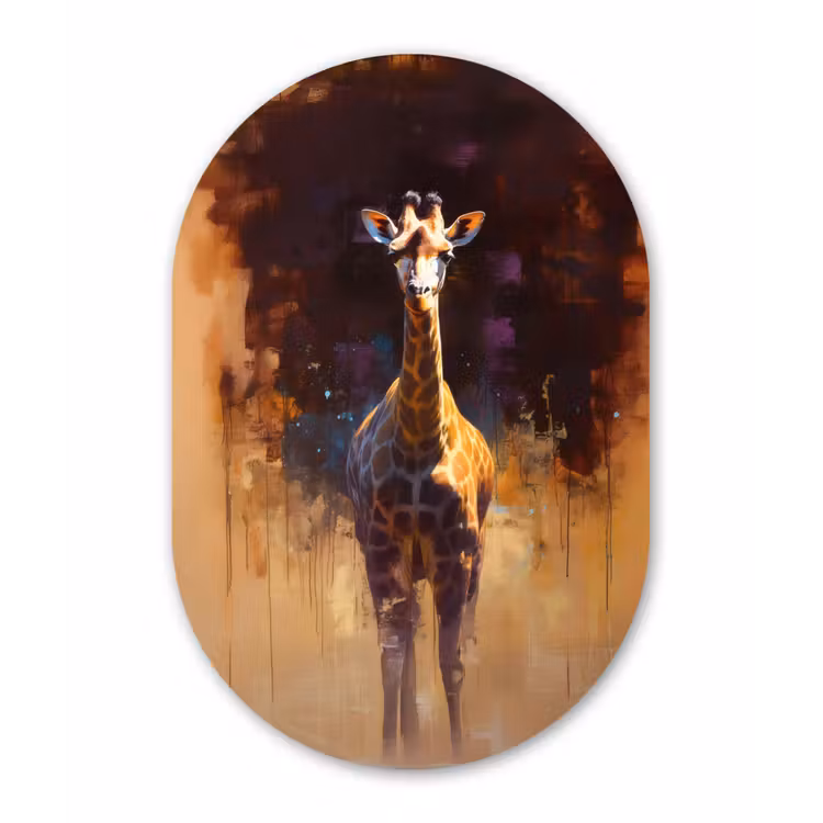 Giraf - Bruin - Abstract - Geschilderd Wandcirkel Ovaal Forex klein -3d
