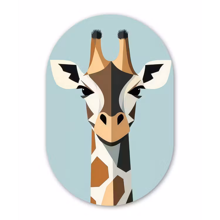 Giraffe - Illustratie - Bruin - Minimalistisch Wandcirkel Ovaal Forex klein -3d