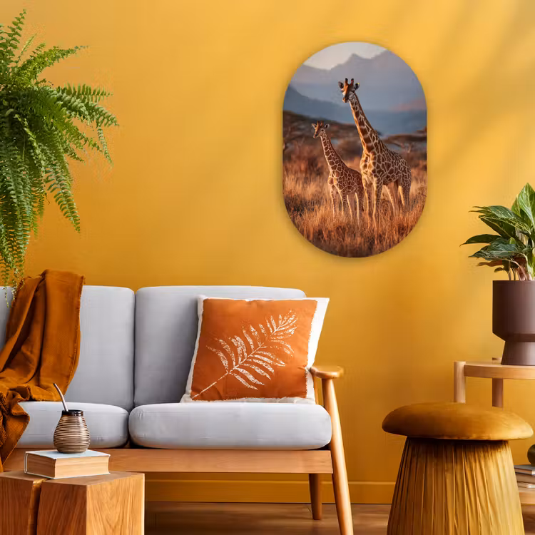 Giraffen - Hoog gras - Acaciabomen Wandcirkel Ovaal Forex klein -sfeer4