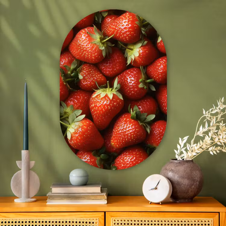 Aardbei - Fruit - Rood Wandcirkel Ovaal Glas middel -sfeer2