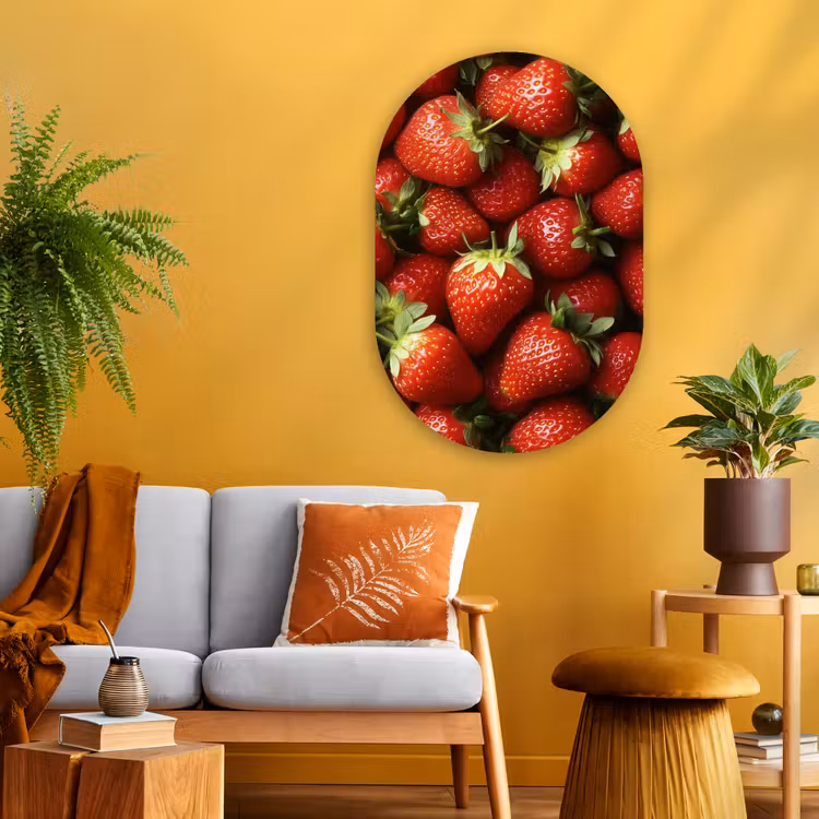 Aardbei - Fruit - Rood Wandcirkel Ovaal Glas middel -sfeer4