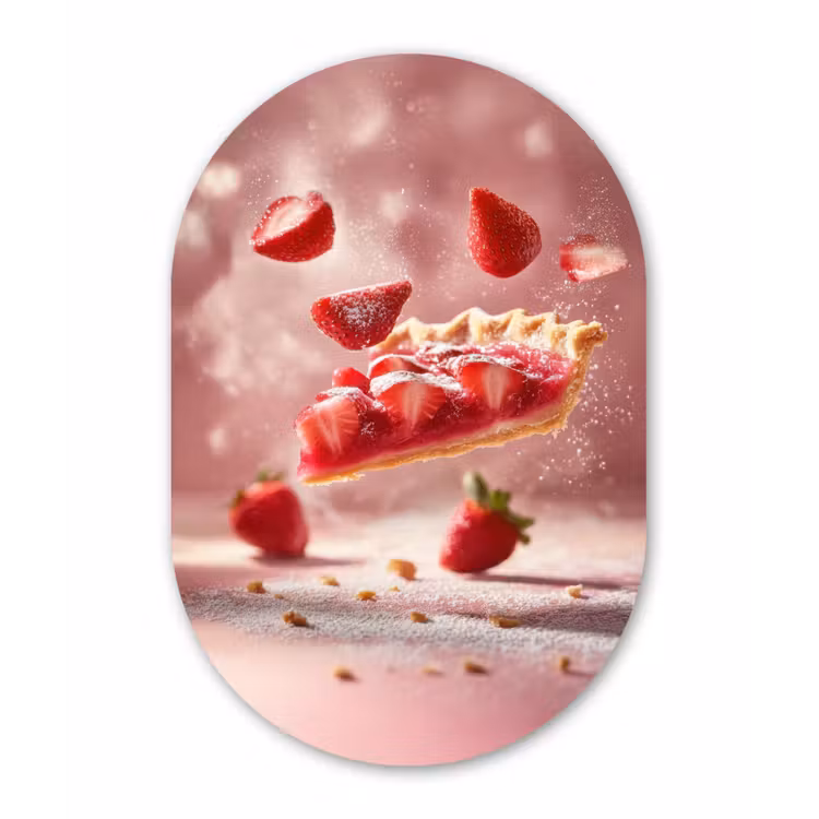Aardbei - Taart- Eten - Roze Wandcirkel Ovaal Glas middel -3d