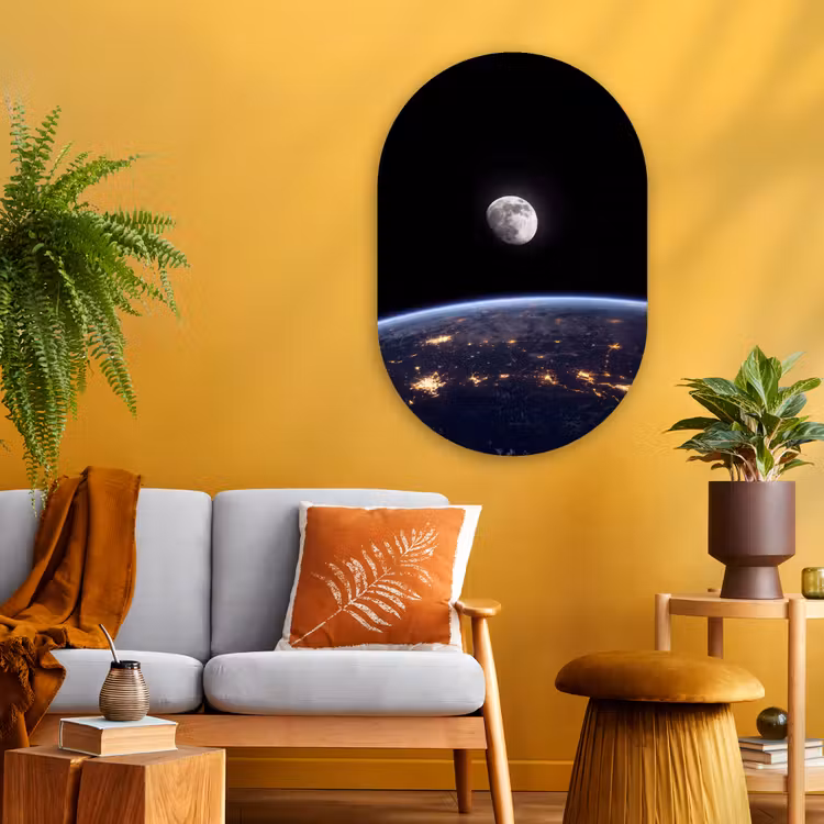 Muurovaal glas - Aarde - Nacht - Ruimte - Aarde - Nacht - Ruimte Wandcirkel Ovaal Glas middel