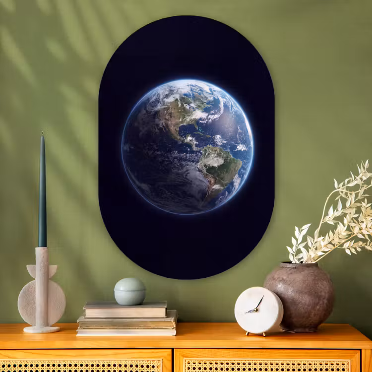 Muurovaal glas - Aarde - Ruimte - Kosmos - Aarde - Ruimte - Kosmos Wandcirkel Ovaal Glas middel