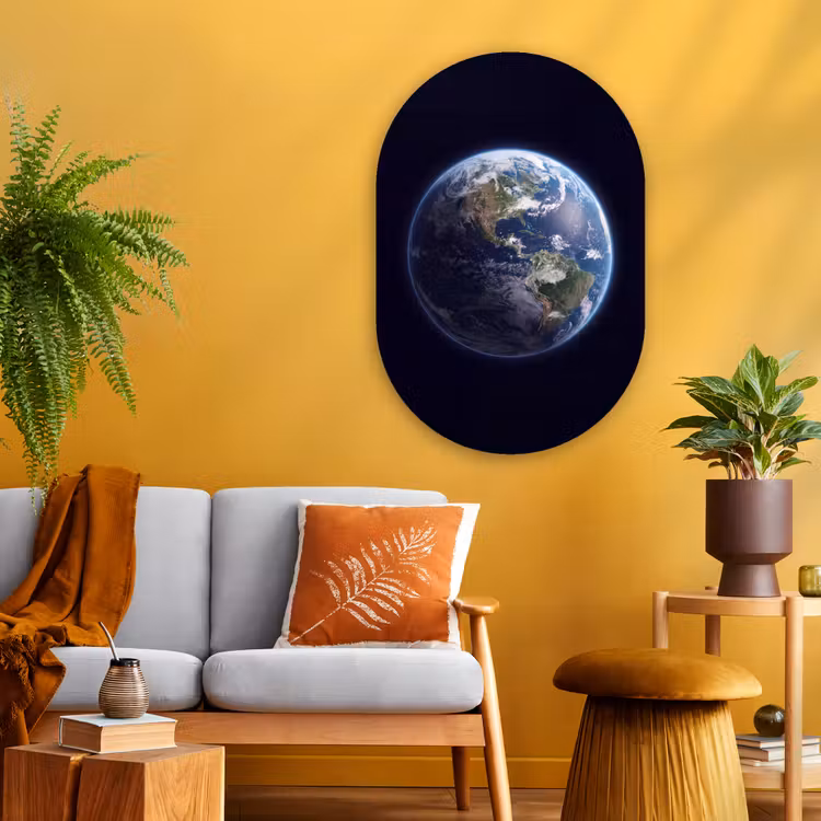 Muurovaal glas - Aarde - Ruimte - Kosmos - Aarde - Ruimte - Kosmos Wandcirkel Ovaal Glas middel