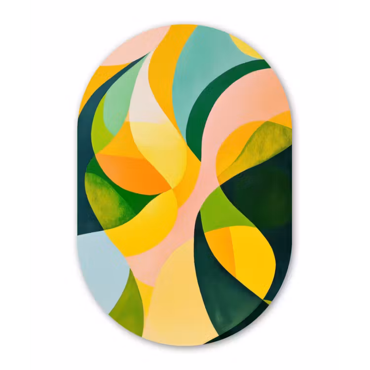 Abstract - Geel - Roze - Groen Wandcirkel Ovaal Glas middel -3d