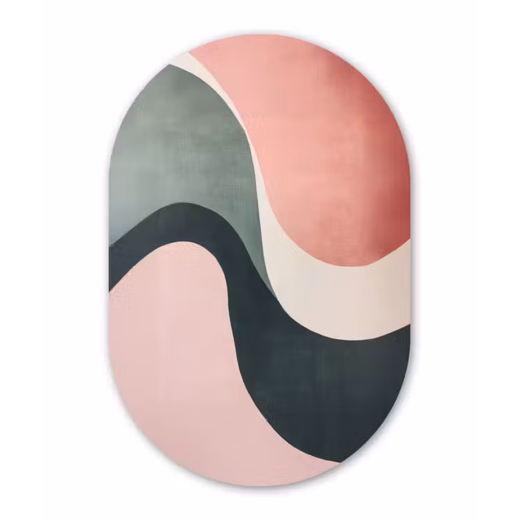 Abstract - Golven - Sierlijk - Roze Wandcirkel Ovaal Glas middel -3d