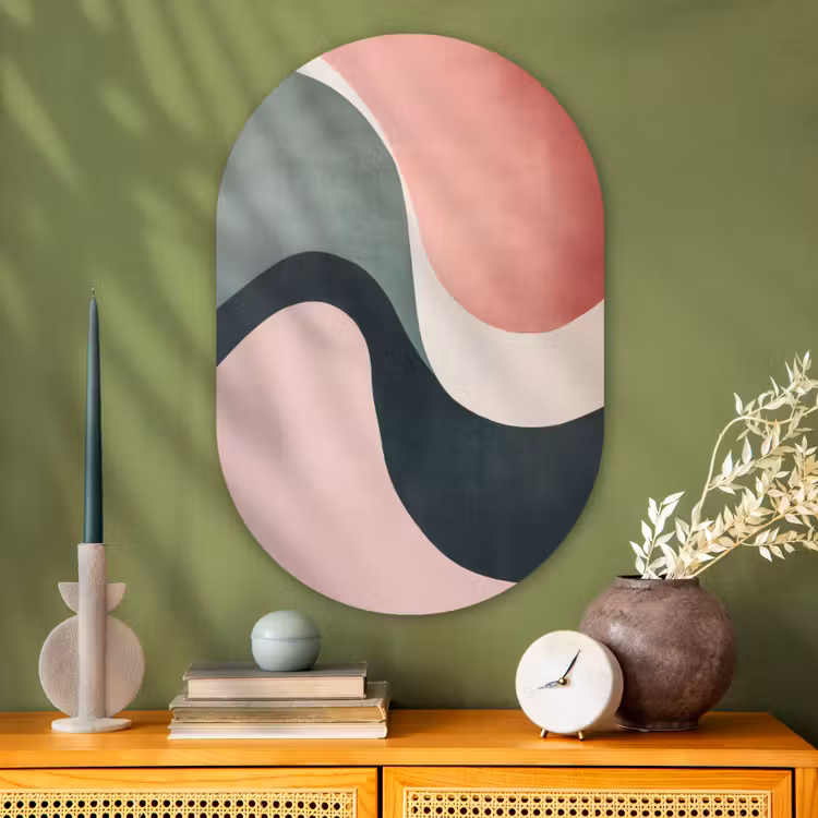Abstract - Golven - Sierlijk - Roze Wandcirkel Ovaal Glas middel -sfeer2